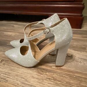 Silver cross strap high heels